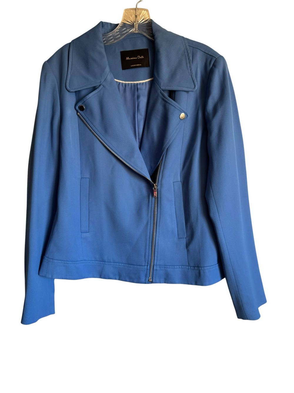 Massimo Dutti Women's Blue Blazer Moto Jacket Asymmetric Zip Career Office Sz 12